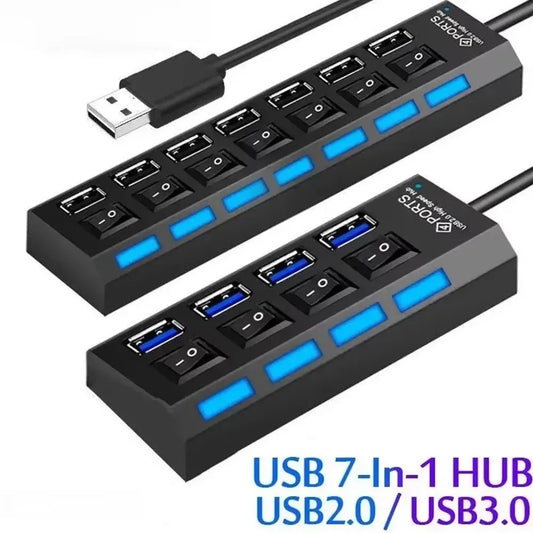 Switch Extension Hub 7-port USB2.0 Hub Computer USB Extension Hub One Drag Seven USB2.0 Splitter PC Laptop, Console