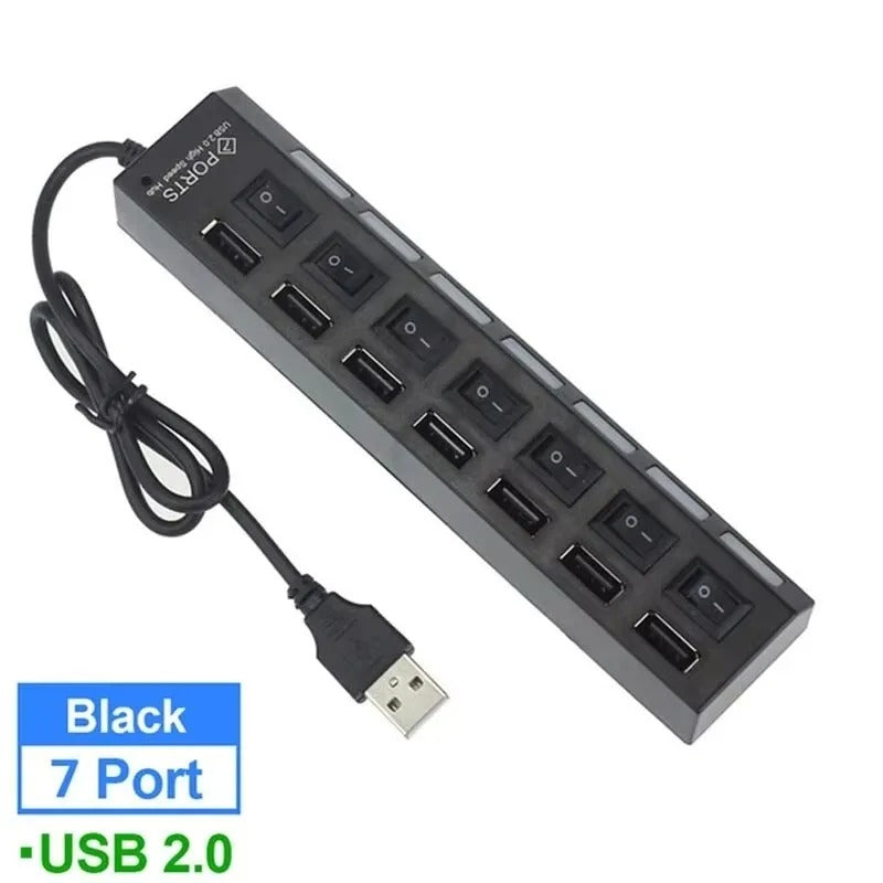 Switch Extension Hub 7-port USB2.0 Hub Computer USB Extension Hub One Drag Seven USB2.0 Splitter PC Laptop, Console