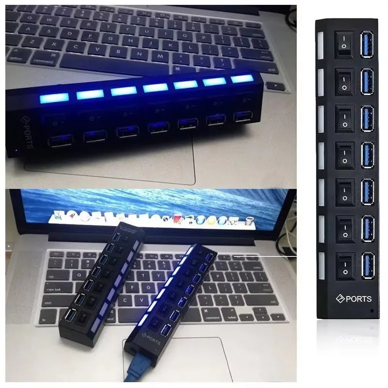 Switch Extension Hub 7-port USB2.0 Hub Computer USB Extension Hub One Drag Seven USB2.0 Splitter PC Laptop, Console