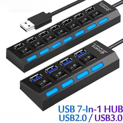 Switch Extension Hub 7-port USB2.0 Hub Computer USB Extension Hub One Drag Seven USB2.0 Splitter PC Laptop, Console